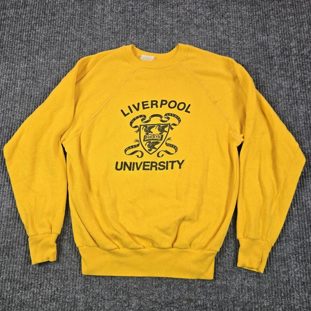 Vintage Liverpool University Sweatshirt Mens Small‎ Yellow College Crewneck 80s